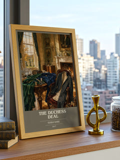 The Duchess Deal book cover print framed by window – literary home decor