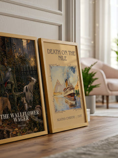 The Wallflower Wager watercolour print framed by window – literary home decor