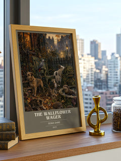 The Wallflower Wager book cover print framed by window – literary home decor