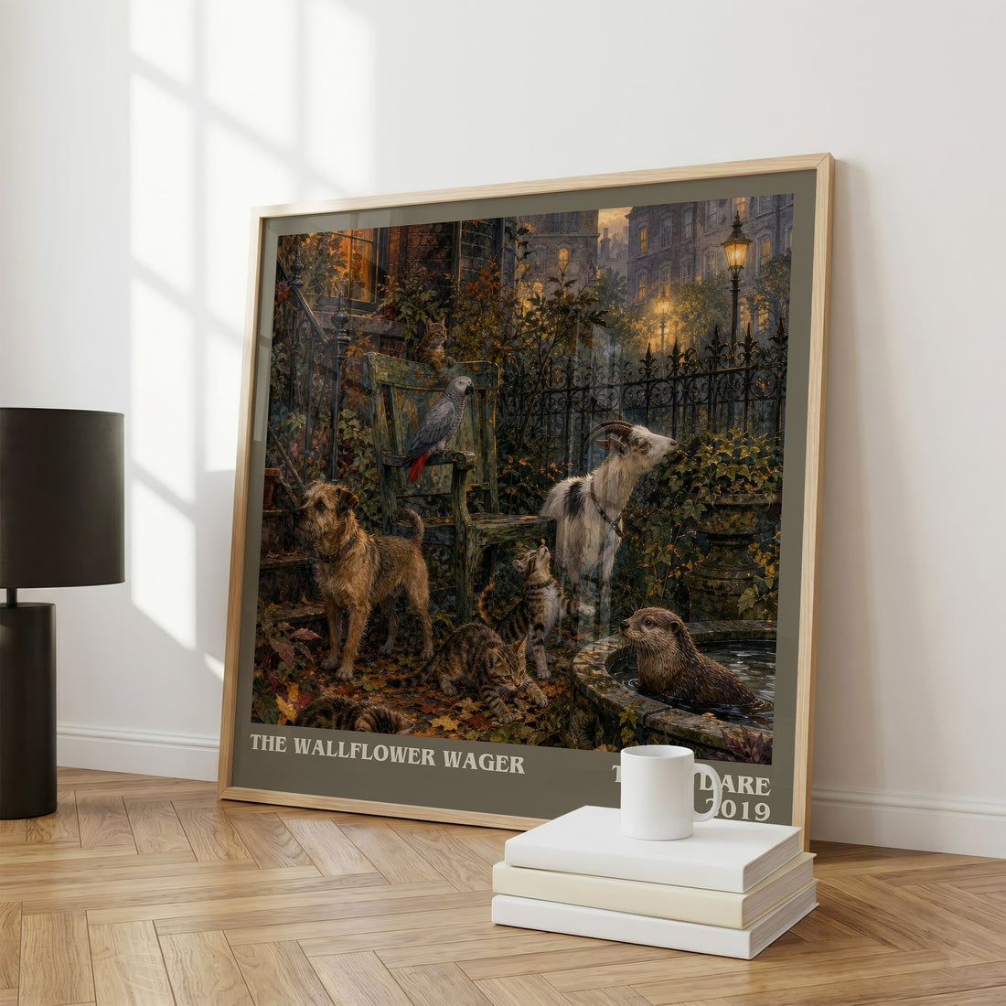 The Wallflower Wager literary print framed by window – literary home decor