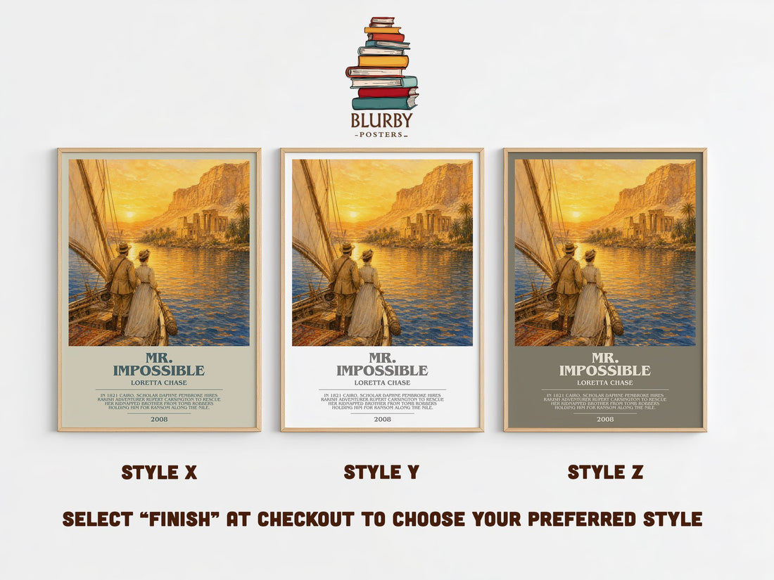 Mr. Impossible bookish print in frame leaning in hallway – romance wall art (mockup)