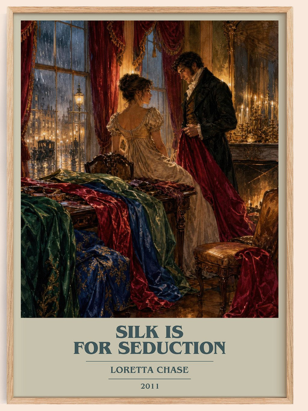 Silk Is for Seduction book cover book poster by Loretta Chase – framed literary art print
