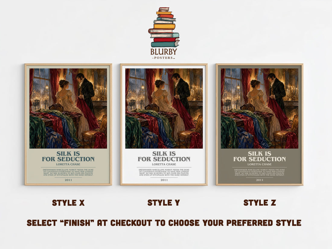 Silk Is for Seduction bookish print in frame leaning in hallway – romance wall art (mockup)