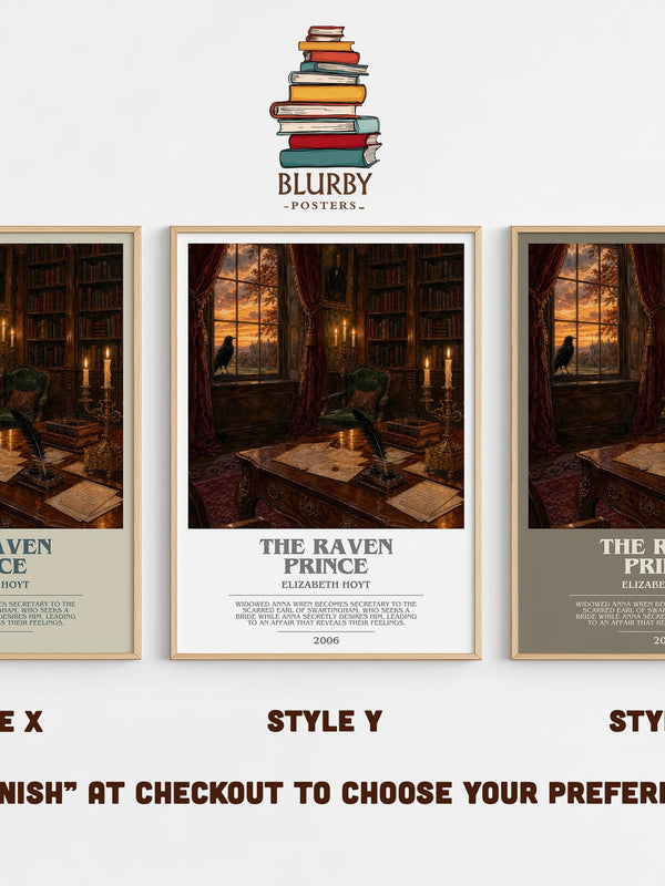 The Raven Prince bookish print in frame leaning in hallway – romance wall art
