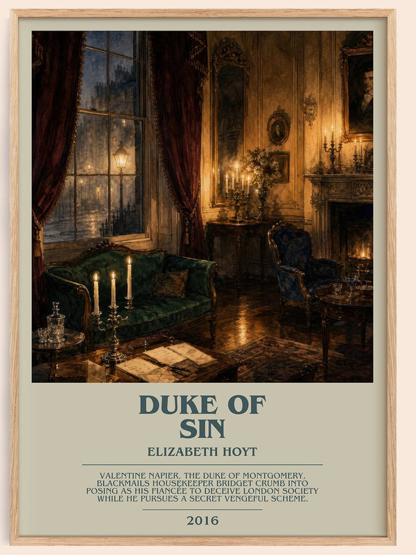Duke of Sin bookish book poster by Elizabeth Hoyt – framed literary art print