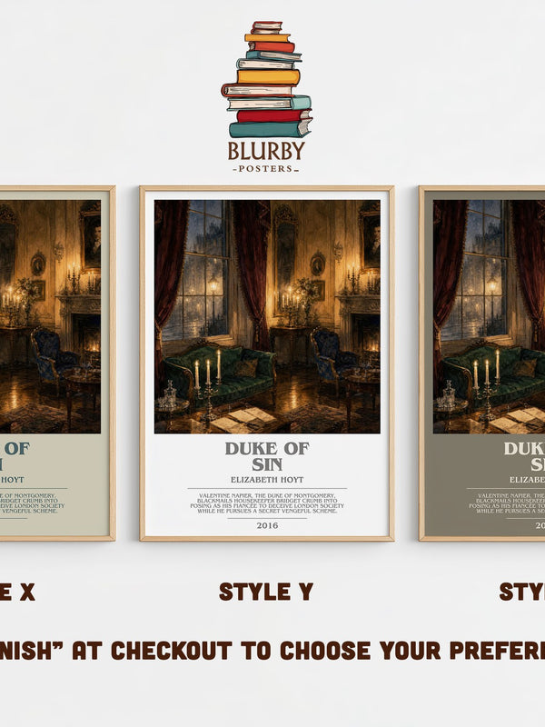 Duke of Sin bookish print in frame leaning in hallway – romance wall art