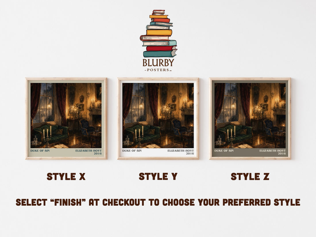 Duke of Sin literary print in frame leaning in hallway – romance wall art (mockup)