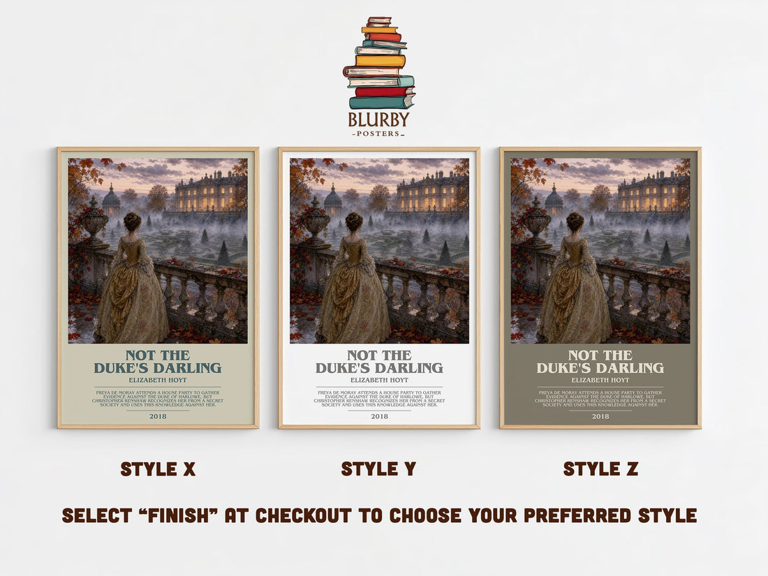 Not the Duke's Darling bookish print in frame leaning in hallway – romance wall art (mockup)