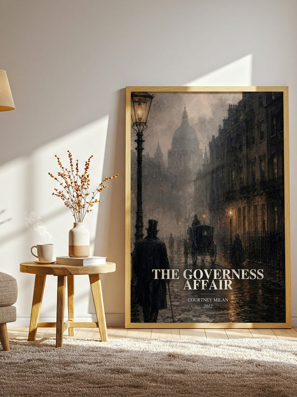 The Governess Affair watercolour print in frame leaning in hallway – romance wall art