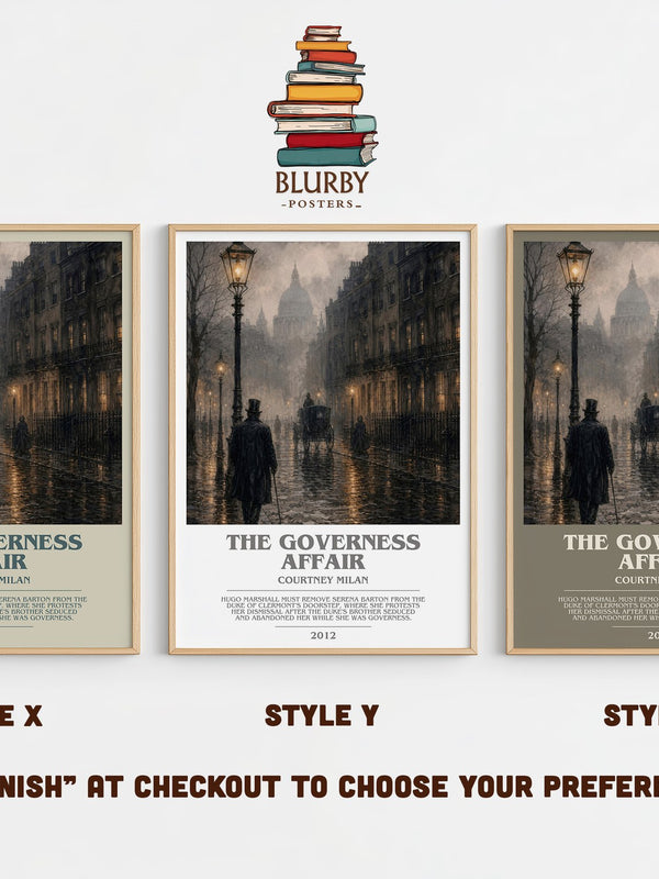The Governess Affair bookish print in frame leaning in hallway – romance wall art