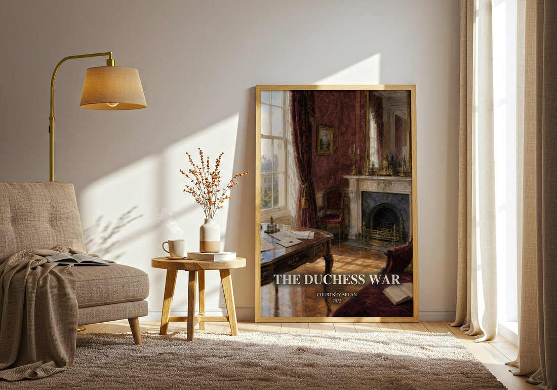 The Duchess War watercolour print in frame leaning in hallway – romance wall art (mockup)