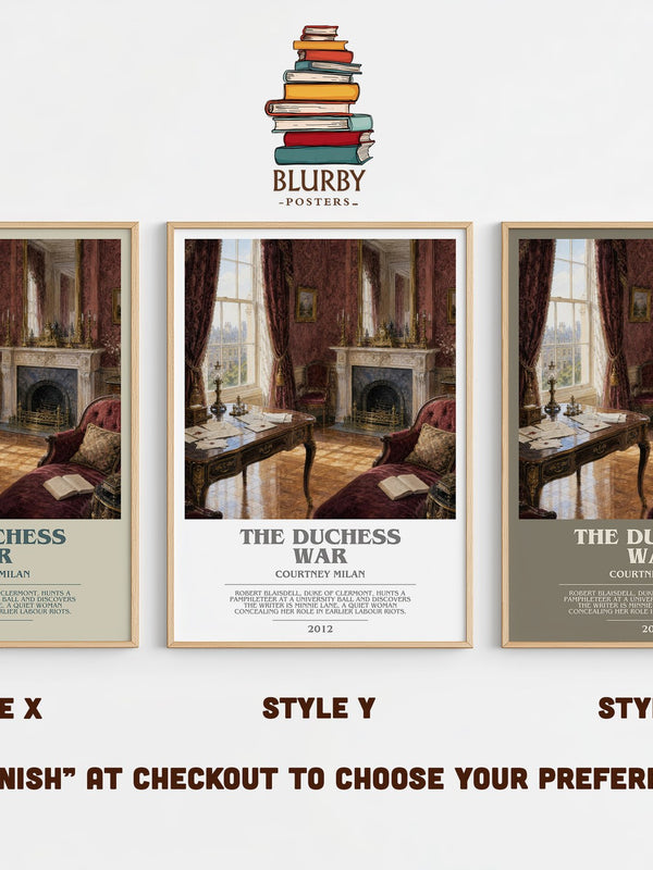 The Duchess War bookish print in frame leaning in hallway – romance wall art