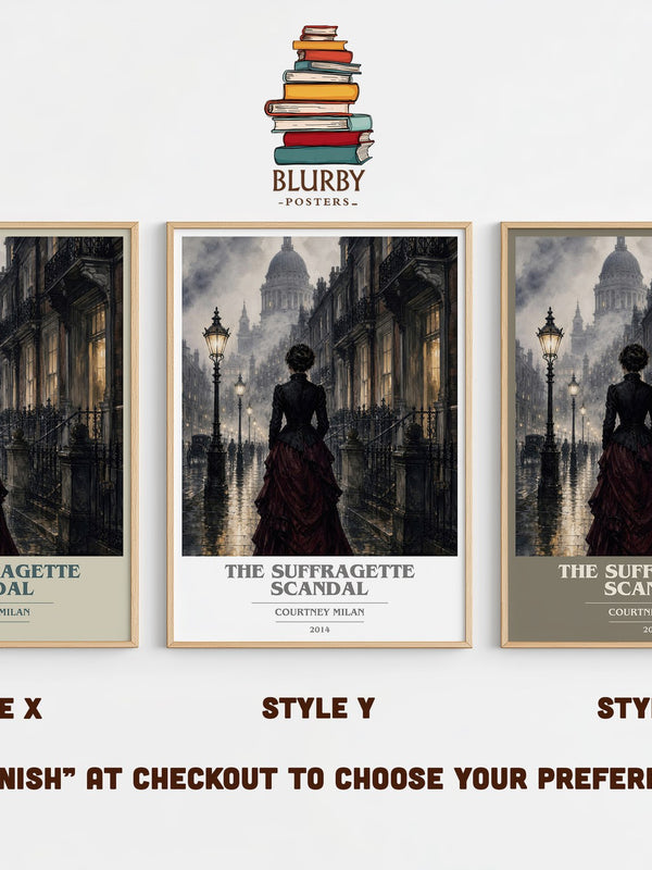 The Suffragette Scandal book cover print in frame leaning in hallway – romance wall art
