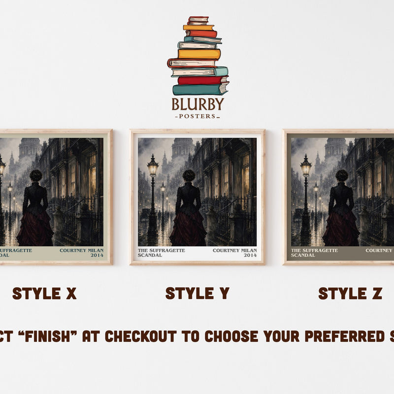 The Suffragette Scandal literary print in frame leaning in hallway – romance wall art
