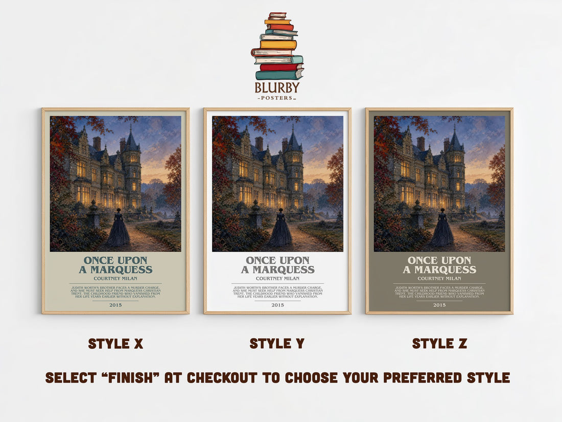 Once Upon a Marquess bookish print in frame leaning in hallway – romance wall art (mockup)