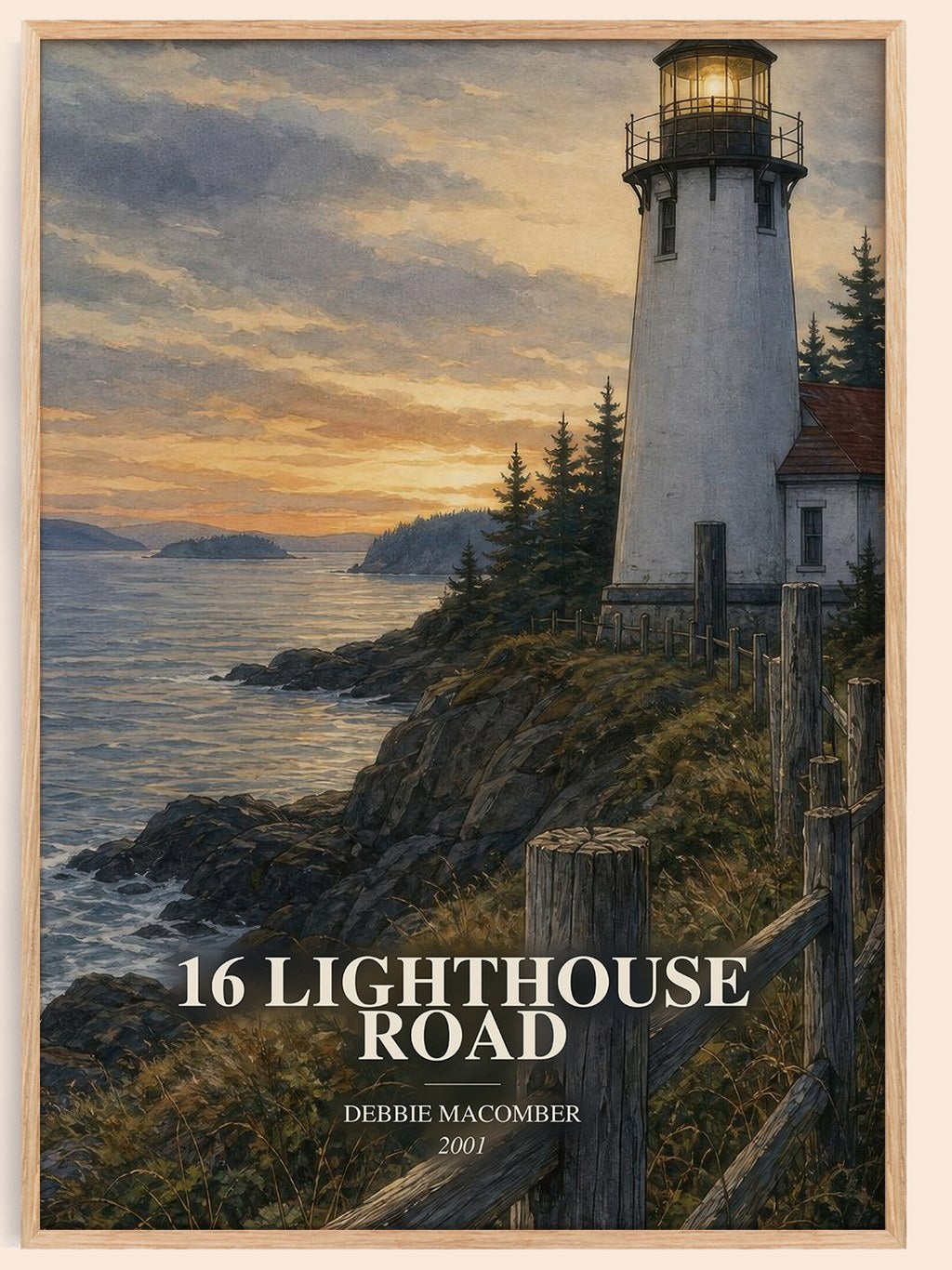 16 Lighthouse Road watercolour book poster by Debbie Macomber – framed literary art print