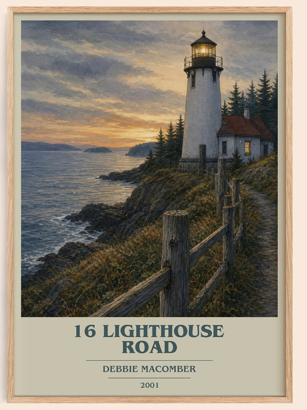 16 Lighthouse Road book cover book poster by Debbie Macomber – framed literary art print