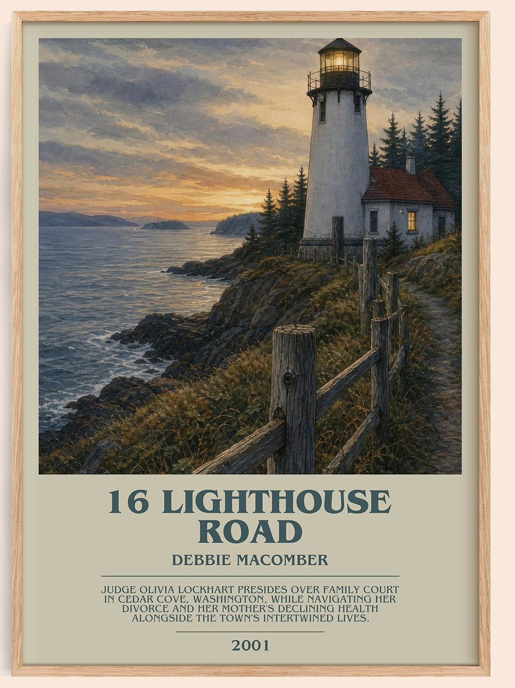 16 Lighthouse Road bookish book poster by Debbie Macomber – framed literary art print