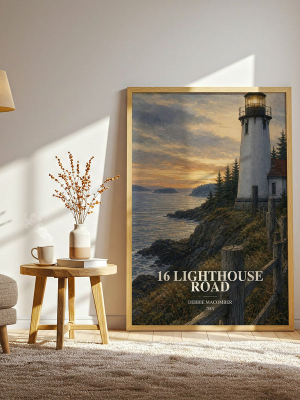 16 Lighthouse Road watercolour print in frame leaning in hallway – romance wall art