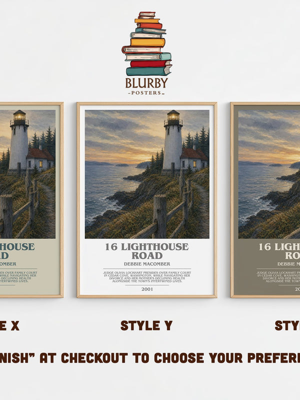 16 Lighthouse Road bookish print in frame leaning in hallway – romance wall art