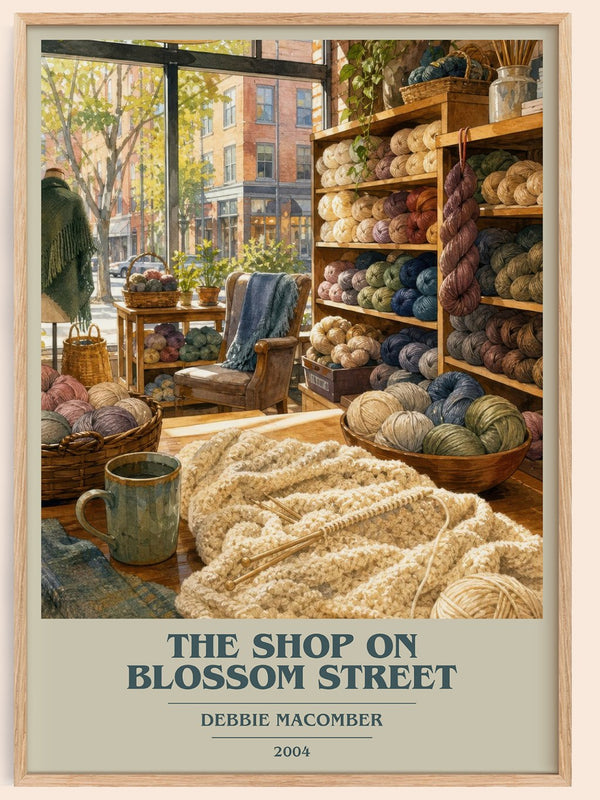The Shop on Blossom Street book cover book poster by Debbie Macomber – framed literary art print
