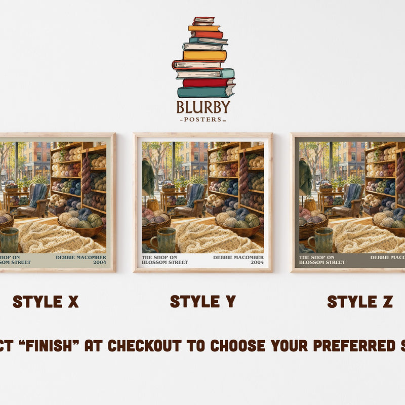 The Shop on Blossom Street literary print in frame leaning in hallway – contemporary fiction wall art