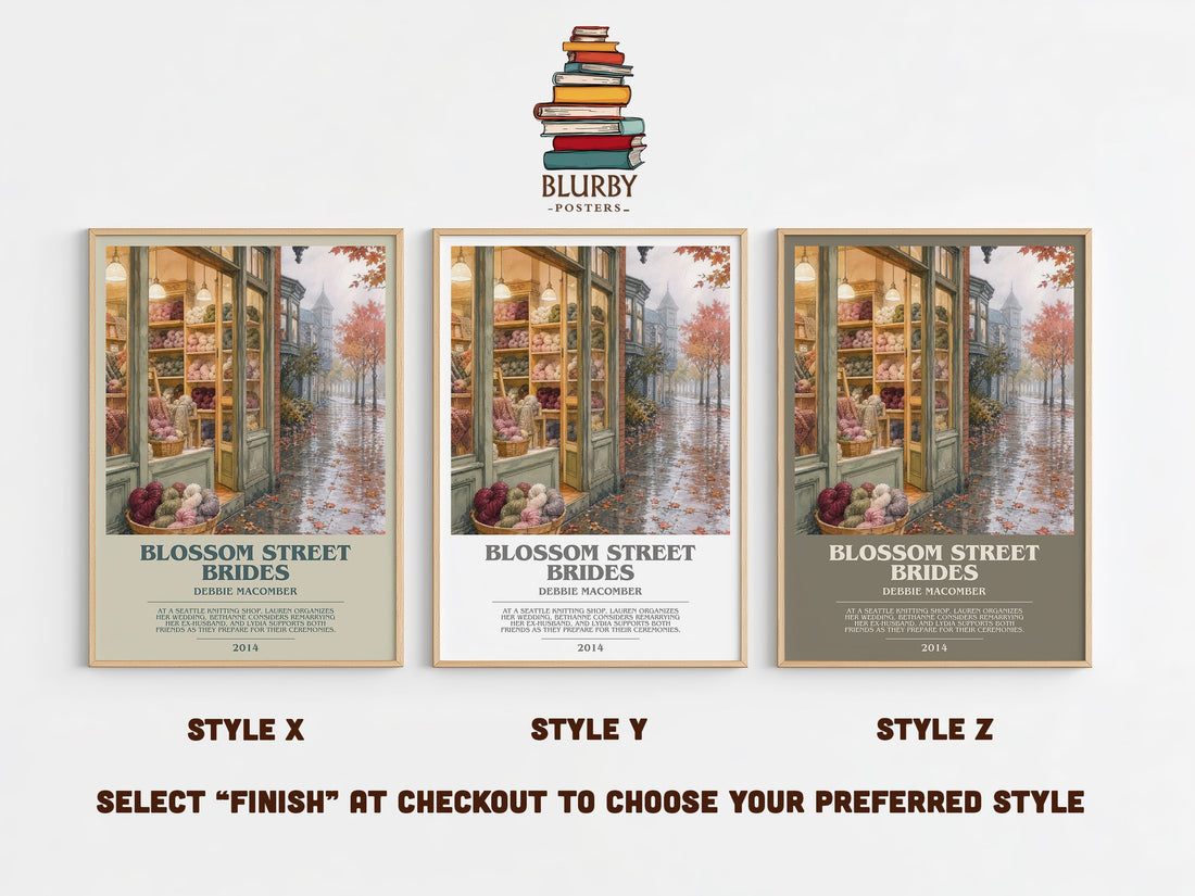 Blossom Street Brides bookish print in frame leaning in hallway – romance wall art (mockup)