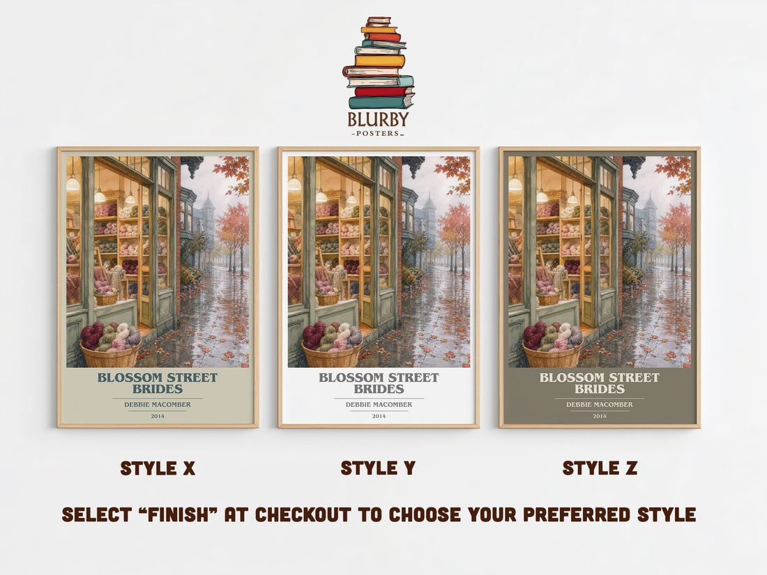 Blossom Street Brides book cover print in frame leaning in hallway – romance wall art (mockup)