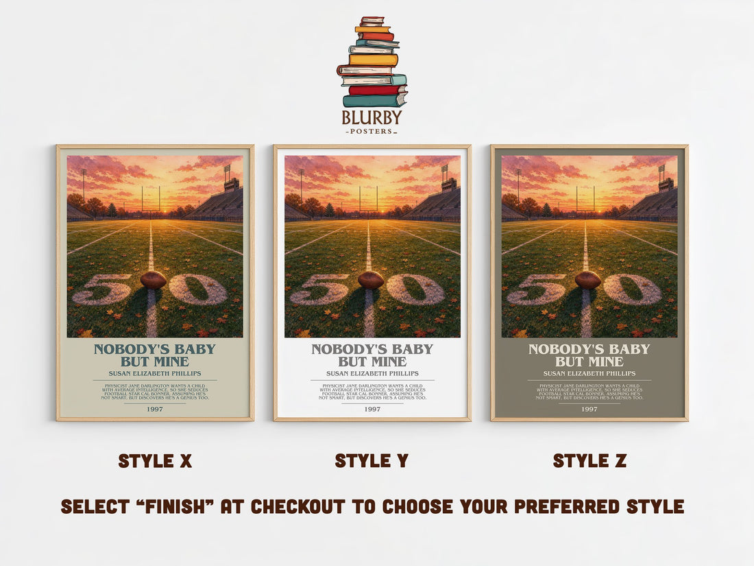 Nobody's Baby But Mine bookish print in frame leaning in hallway – romance wall art (mockup)