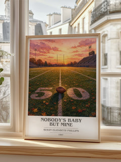 Nobody's Baby But Mine Book Cover Poster by Susan Elizabeth Phillips – framed print by a bright window