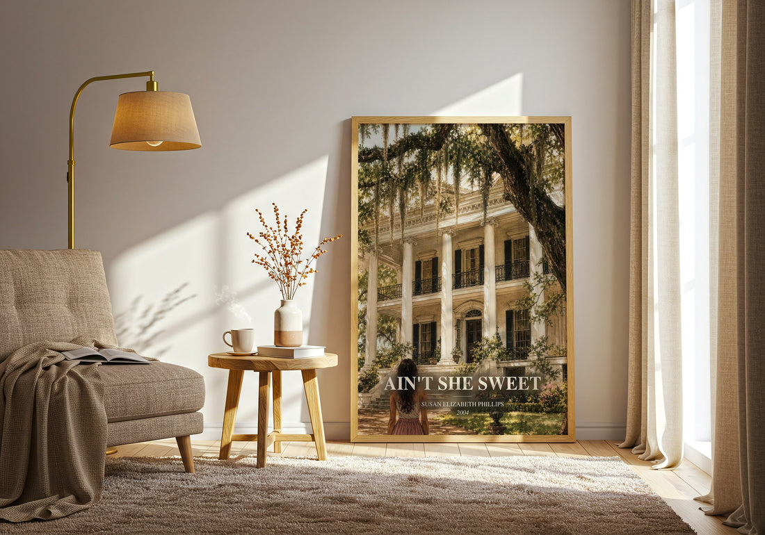 Ain't She Sweet watercolour print in frame leaning in hallway – romance wall art (mockup)
