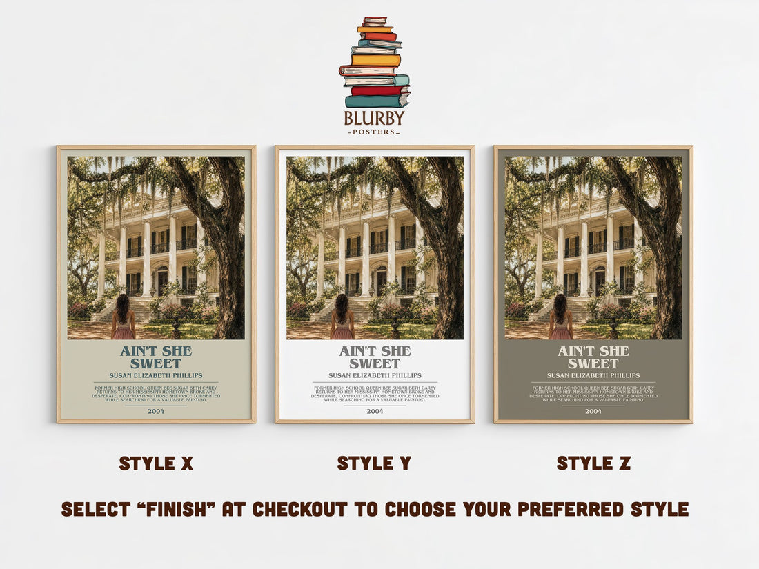Ain't She Sweet bookish print in frame leaning in hallway – romance wall art (mockup)