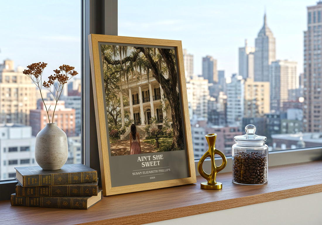 Ain't She Sweet book cover print framed by window – literary home decor