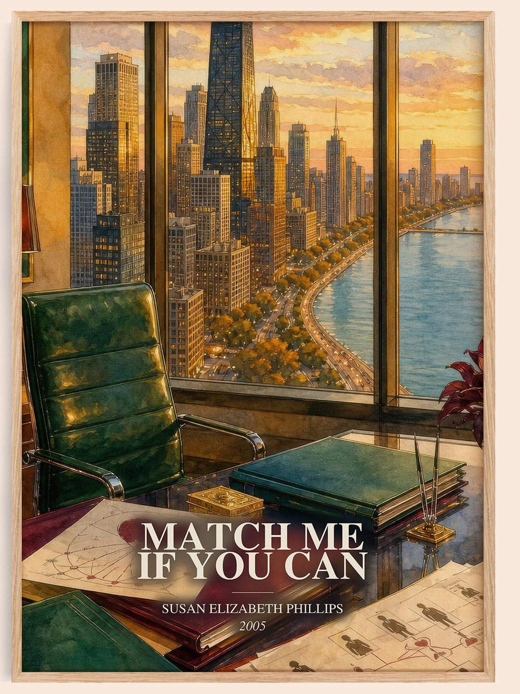 Match Me If You Can watercolour book poster by Susan Elizabeth Phillips – framed literary art print