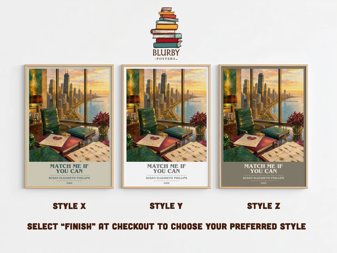 Match Me If You Can book cover print in frame leaning in hallway – romance wall art (mockup)