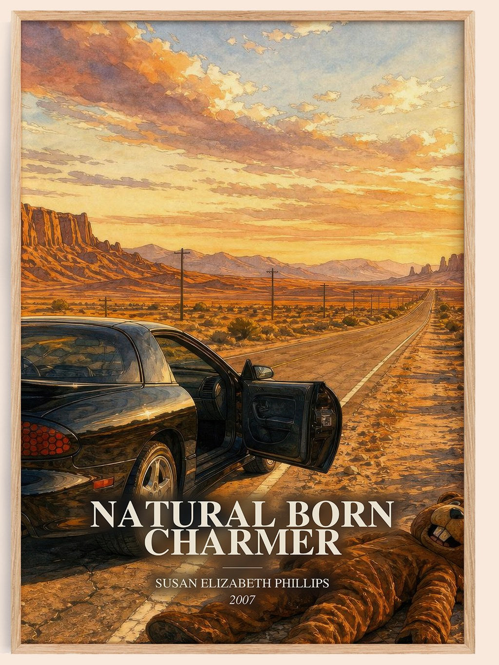 Natural Born Charmer watercolour book poster by Susan Elizabeth Phillips – framed literary art print