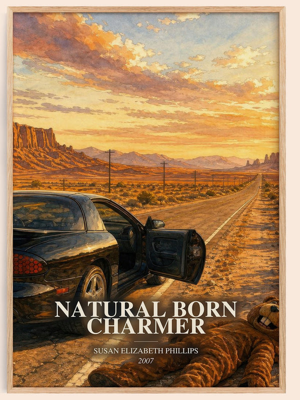 Natural Born Charmer watercolour book poster by Susan Elizabeth Phillips – framed literary art print