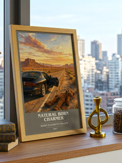 Natural Born Charmer book cover print framed by window – literary home decor