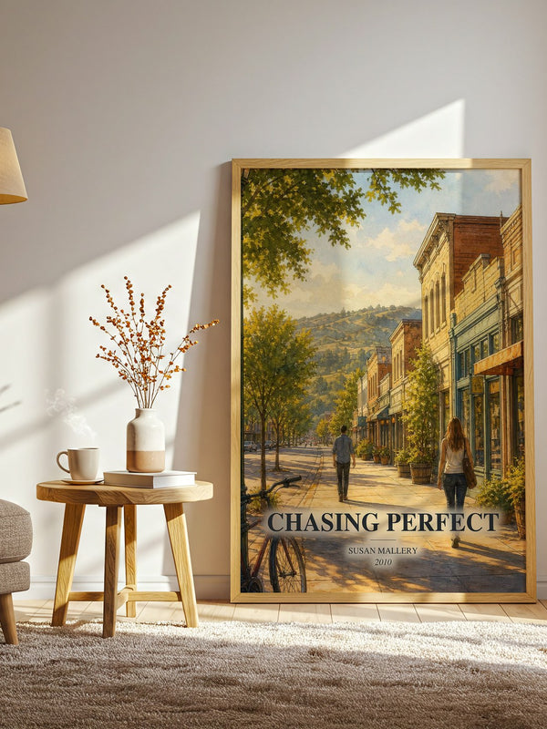 Chasing Perfect watercolour print in frame leaning in hallway – romance wall art