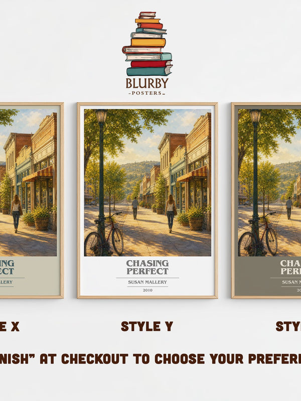 Chasing Perfect book cover print in frame leaning in hallway – romance wall art