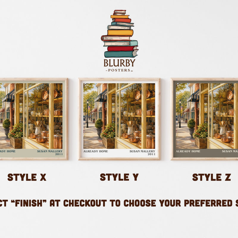 Already Home literary print in frame leaning in hallway – contemporary fiction wall art