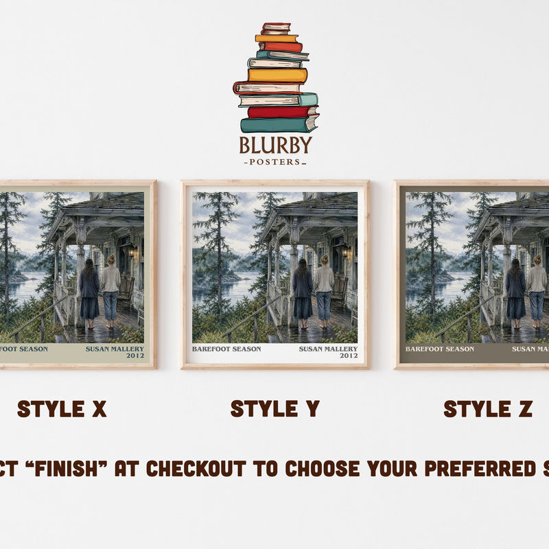 Barefoot Season literary print in frame leaning in hallway – contemporary fiction wall art