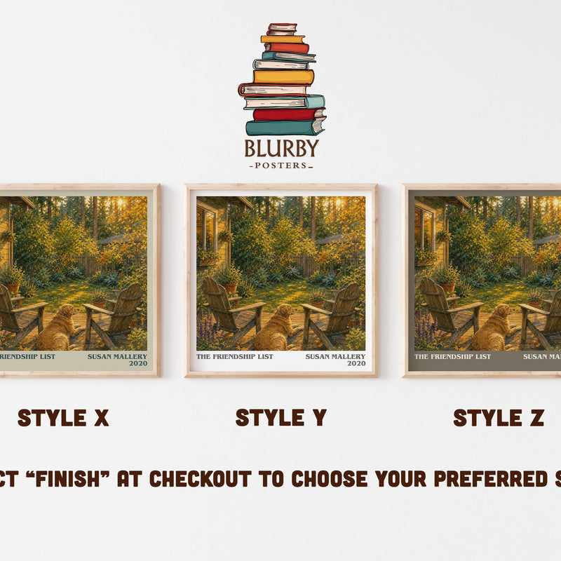 The Friendship List literary print in frame leaning in hallway – contemporary fiction wall art