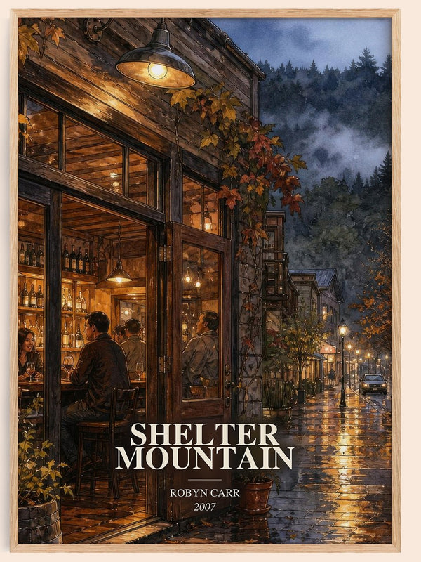 Shelter Mountain watercolour book poster by Robyn Carr – framed literary art print