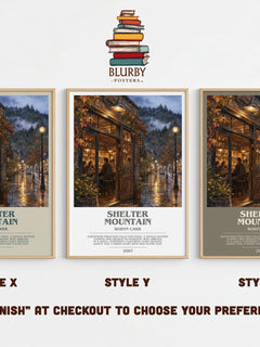 Shelter Mountain bookish print in frame leaning in hallway – romance wall art