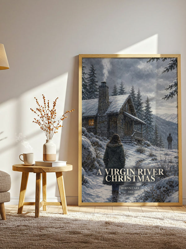 A Virgin River Christmas watercolour print in frame leaning in hallway – romance wall art