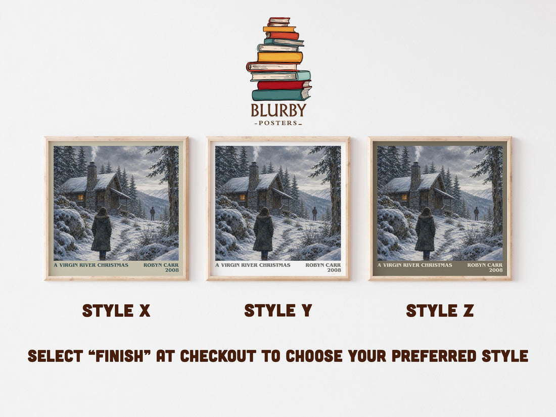 A Virgin River Christmas literary print in frame leaning in hallway – romance wall art (mockup)