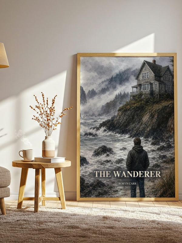 The Wanderer watercolour print in frame leaning in hallway – romance wall art