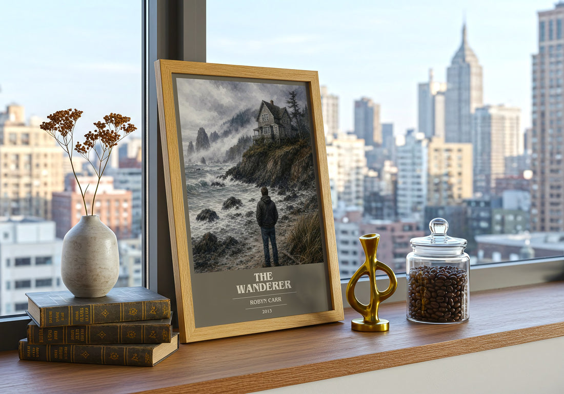 The Wanderer book cover print framed by window – literary home decor