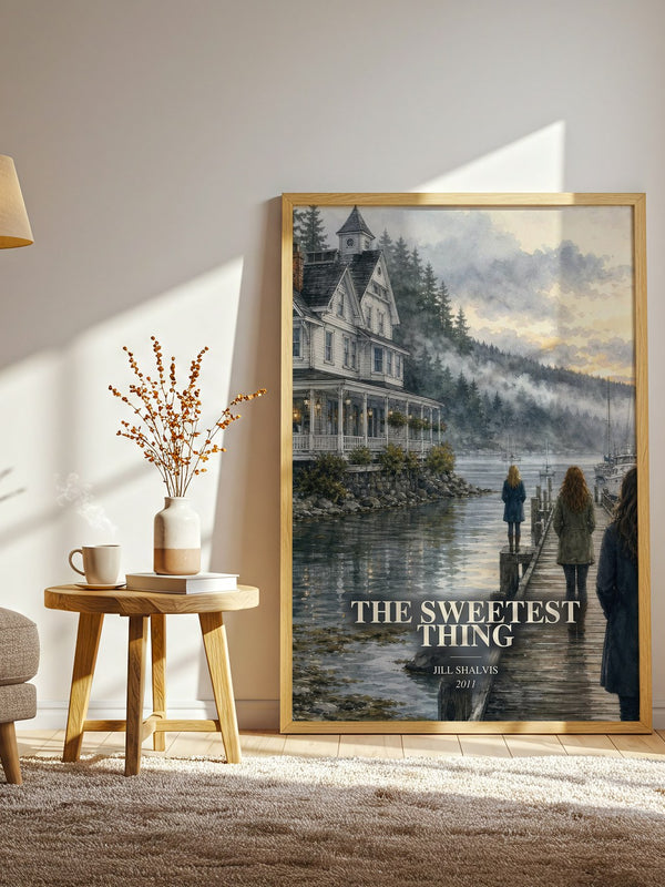 The Sweetest Thing watercolour print in frame leaning in hallway – romance wall art